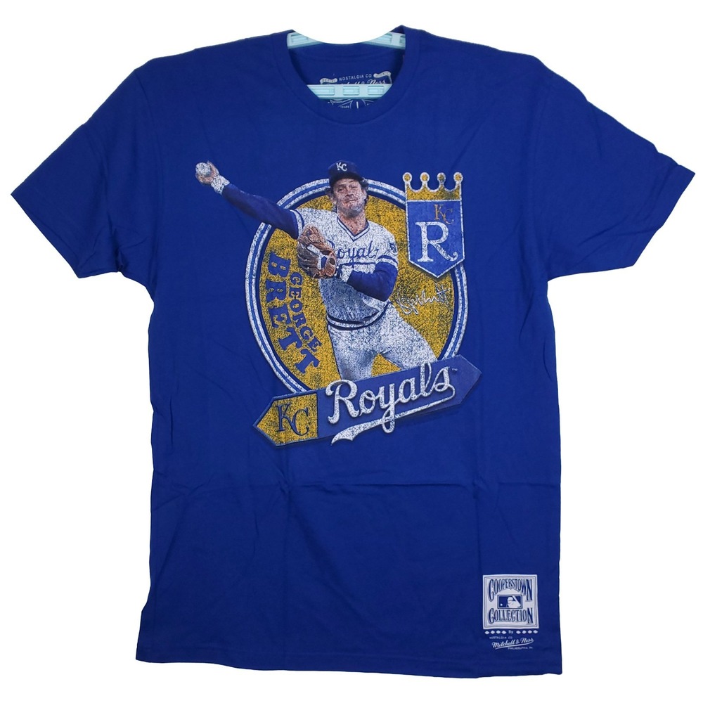 George Brett KC Royals Mitchell & Ness MLB Large Shirt Distressed Art Blue NWT